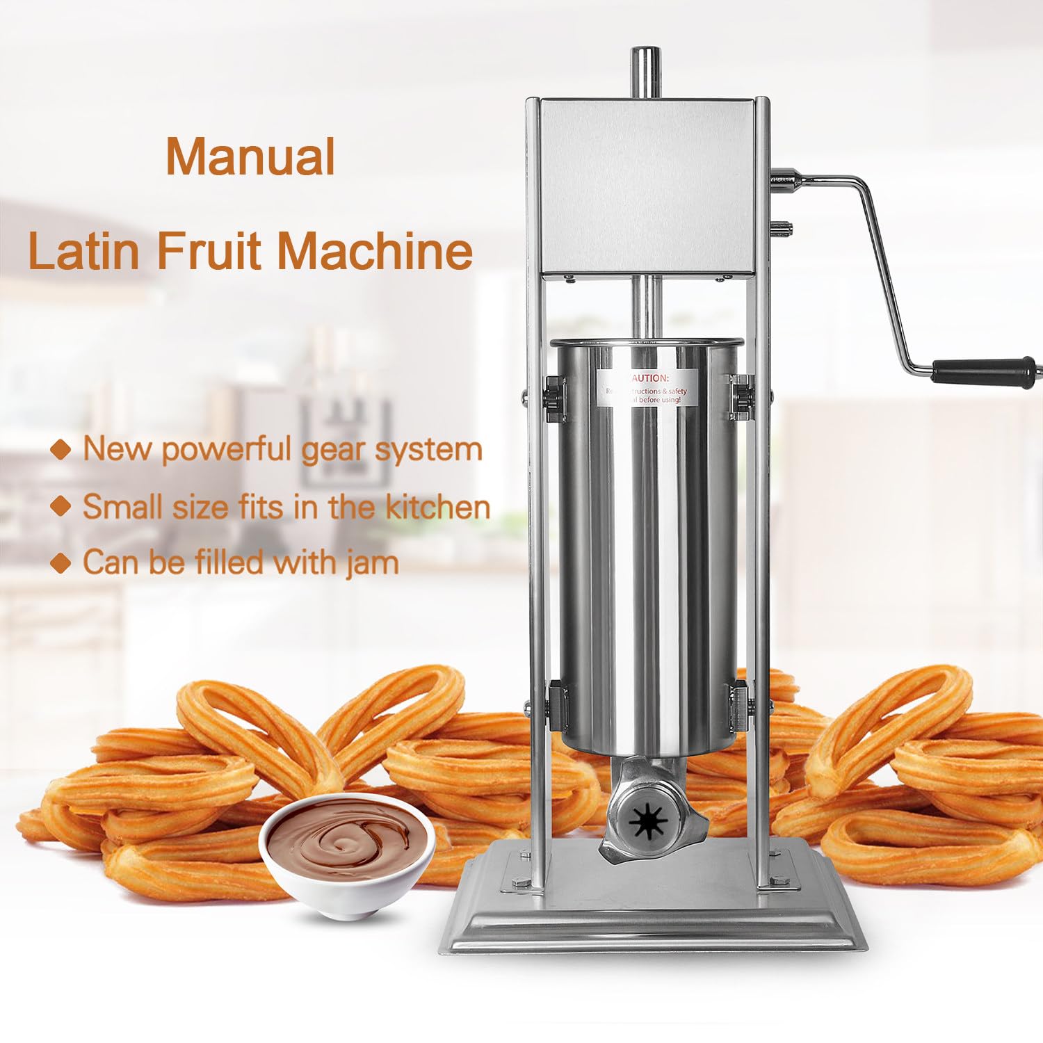 Qiang Machine Fabrication Churros Manuelle Professionnelle Machine Remplissage Churros Machine Fruits Latine en Acier Inoxydable avec 4 Buses,pour Faire Différentes Formes Bâtonnets Pâte Frits,10L
