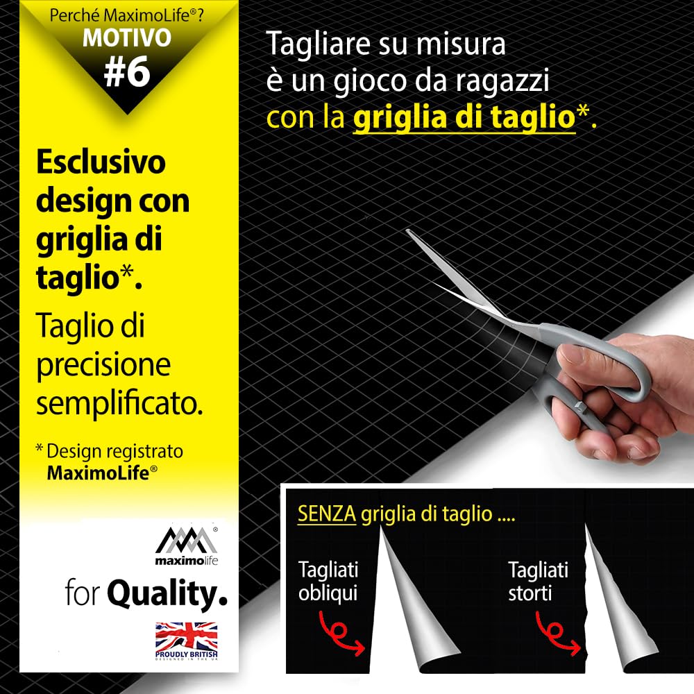 Tenda oscurante MaximoLife® Ultimate 100% | Adatta a finestre di qualsiasi dimensione/forma | Griglia guida di taglio per un taglio più facile | Ventose potenti | Gancio e passante resistenti
