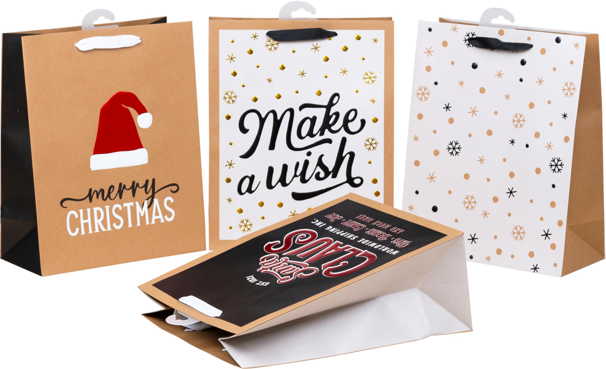 HEKU 24 XL bożonarodzeniowe torebki na prezenty, 33 x 26 x 13 cm, 4 motywy świąteczne, X-Mas Nature Trend 2, Hotfoil i tłoczenie, w zestawie składane kartki, wysokiej jakości papier, idealne na duże