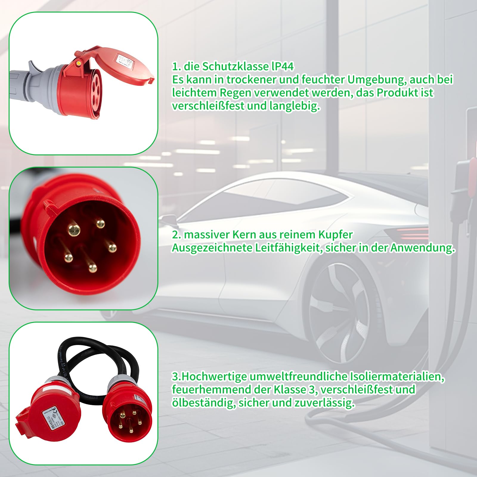 Adaptador de 32 A a 16 A, CEE Adaptador Cable alargador de 1,5 m, Enchufe Trifasico, Clavija Enchufe Macho de Alta Corriente, inversor de Fase, para Uso caravanas/Camping/Industrial y Exterior