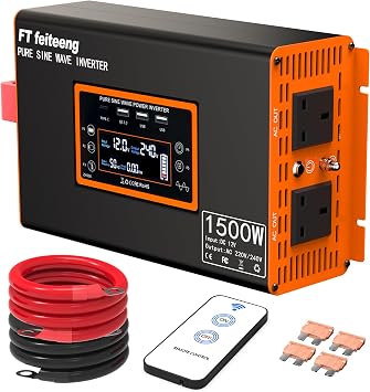 1500W/3000W Power Inverter 12V to 240V AC Pure Sine Wave Inverter,Car Inverter DC 12v to AC 240V UK with AC Sockets Dual Car Adapter With LED Display Suitable for Travel, RV, Camping