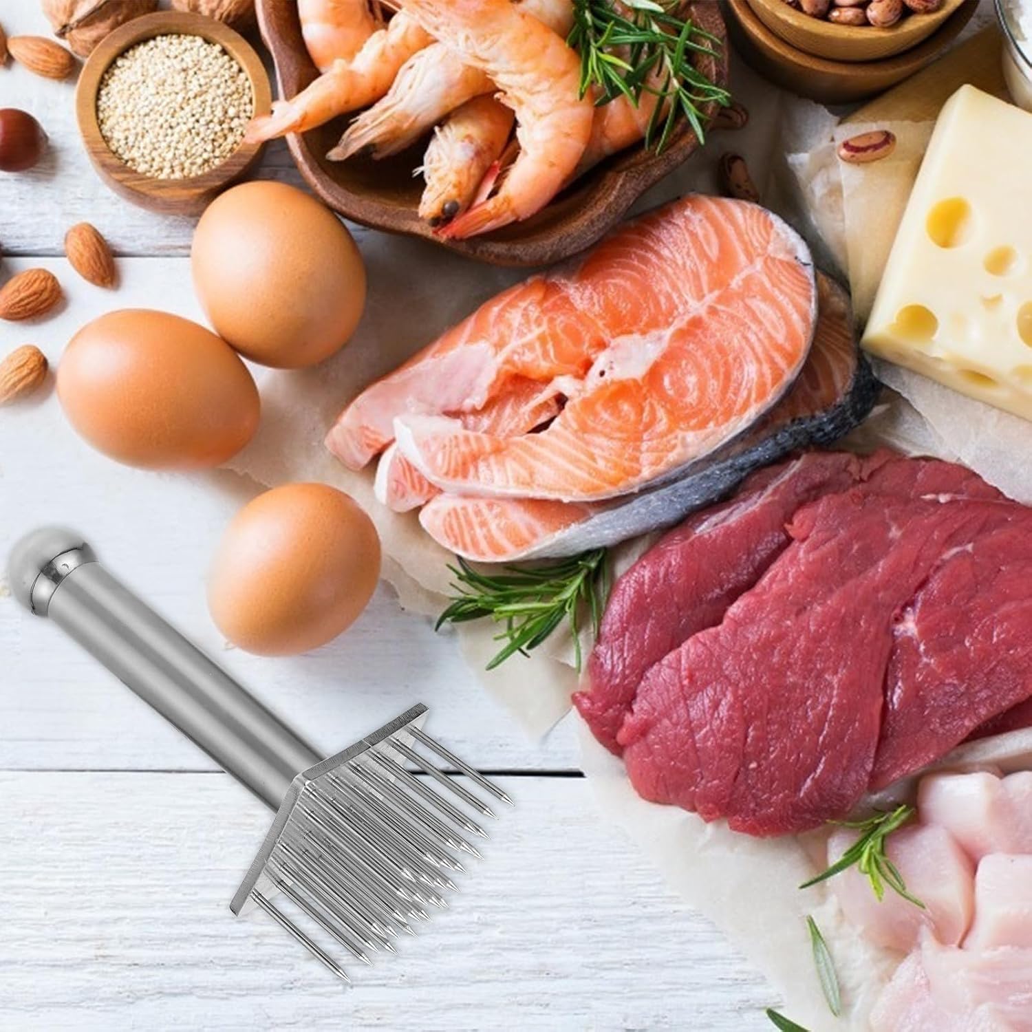 Zerodeko Stainless Steel Meat Tenderizer Tool with Ergonomic Handle Design for Tenderizing Meat and Pork Double Sided Kitchen Needle Tenderizing Tool