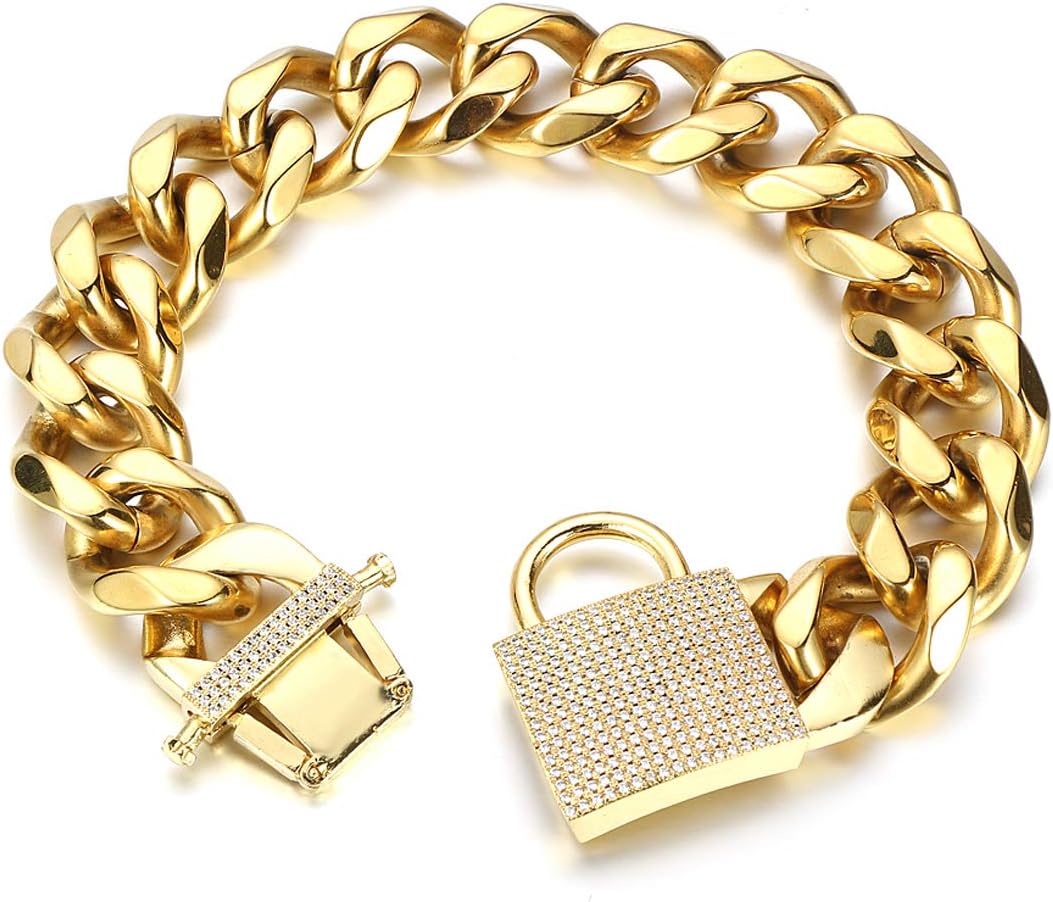 Big Dog Chain Collar Heavy Strong Gold Chain Bling Dog Collar Thick Solid Stainless Steel Wide 23MM Cuban Link Chain Choke Dog Collar for Medium Large Dogs (20inch)