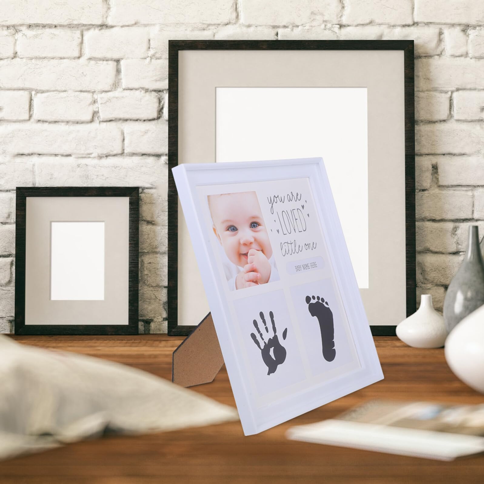 Marco de Fotos de Recuerdos para Recién Nacidos Huellas de Manos y Pies en Abs y Vidrio, Decoración de Escritorio para Álbumes de Bebés