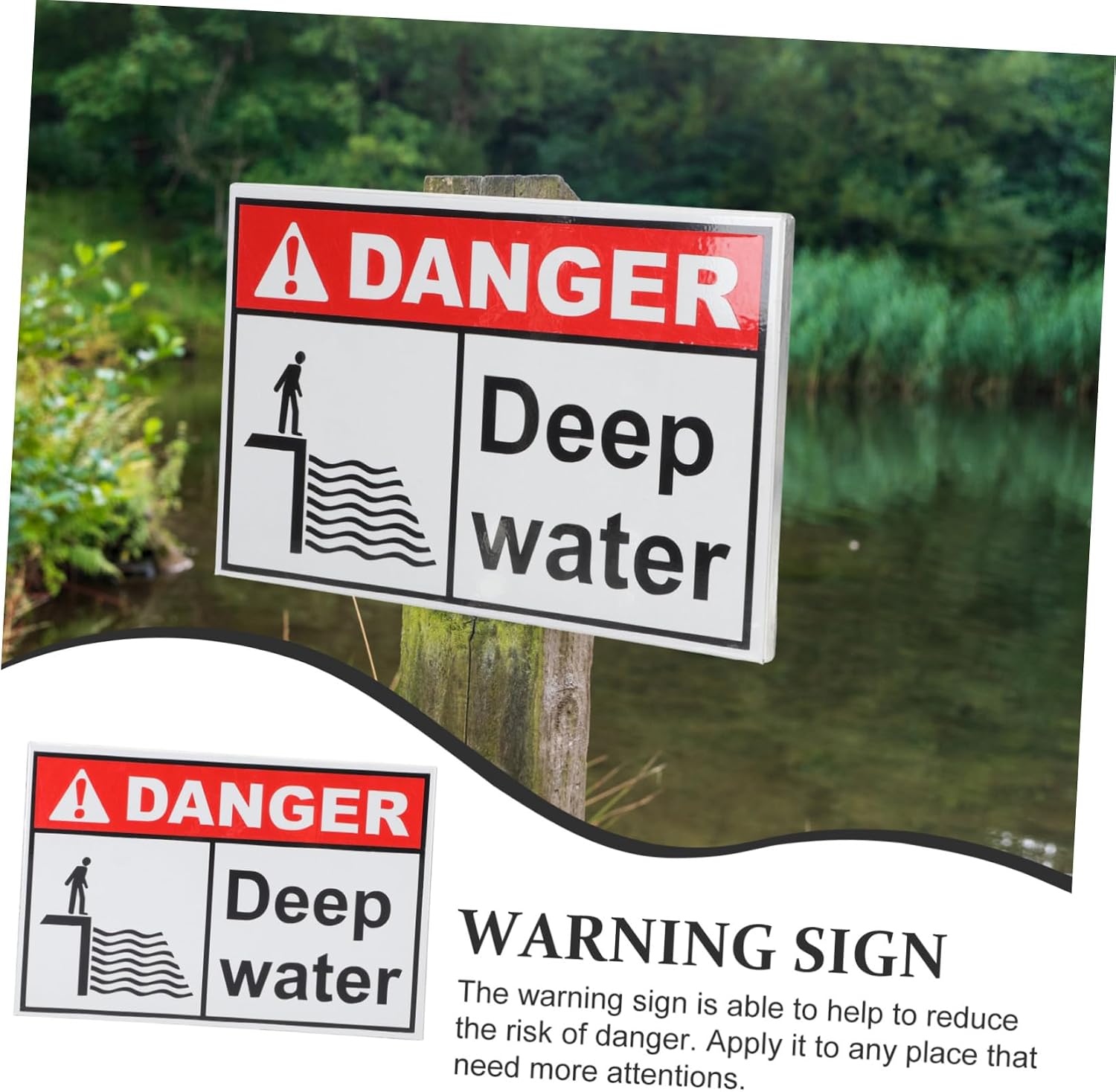 Aluminum Deep Water Warning Sign for Lakes and Ponds Outdoor