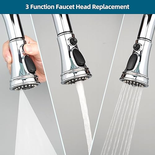 Miniatura 3 de Cabezal de grifo de cocina extraíble de repuesto de 3 funciones para grifo de cocina con kit de 9 adaptadores de acabado cromado, cabezal de