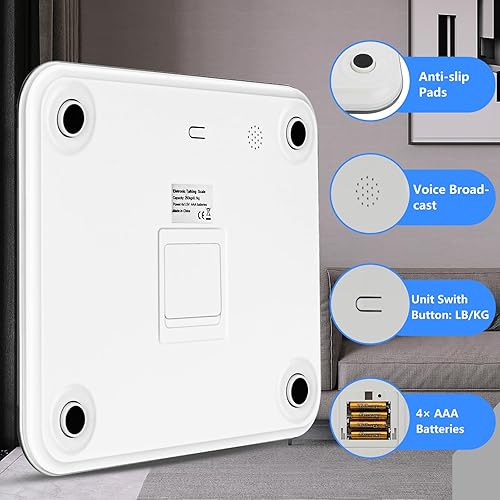 Miniatura 5 de LEEPENK Báscula parlante para peso corporal, báscula de baño digital de alta precisión con pantalla LCD grande, encendido y apagado automático,