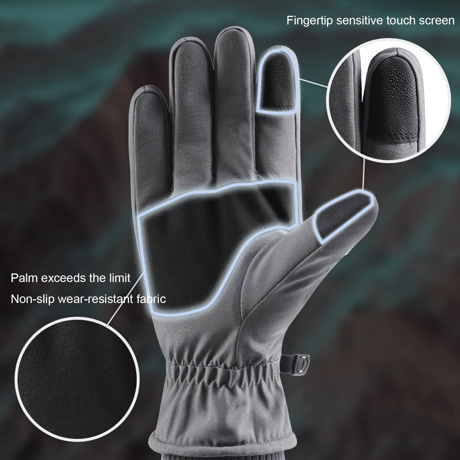 Gants De Ski Homme Hiver Imperméable à L'eau Écran Tactile Tissu Rembourré Chaud - Gris - Sport