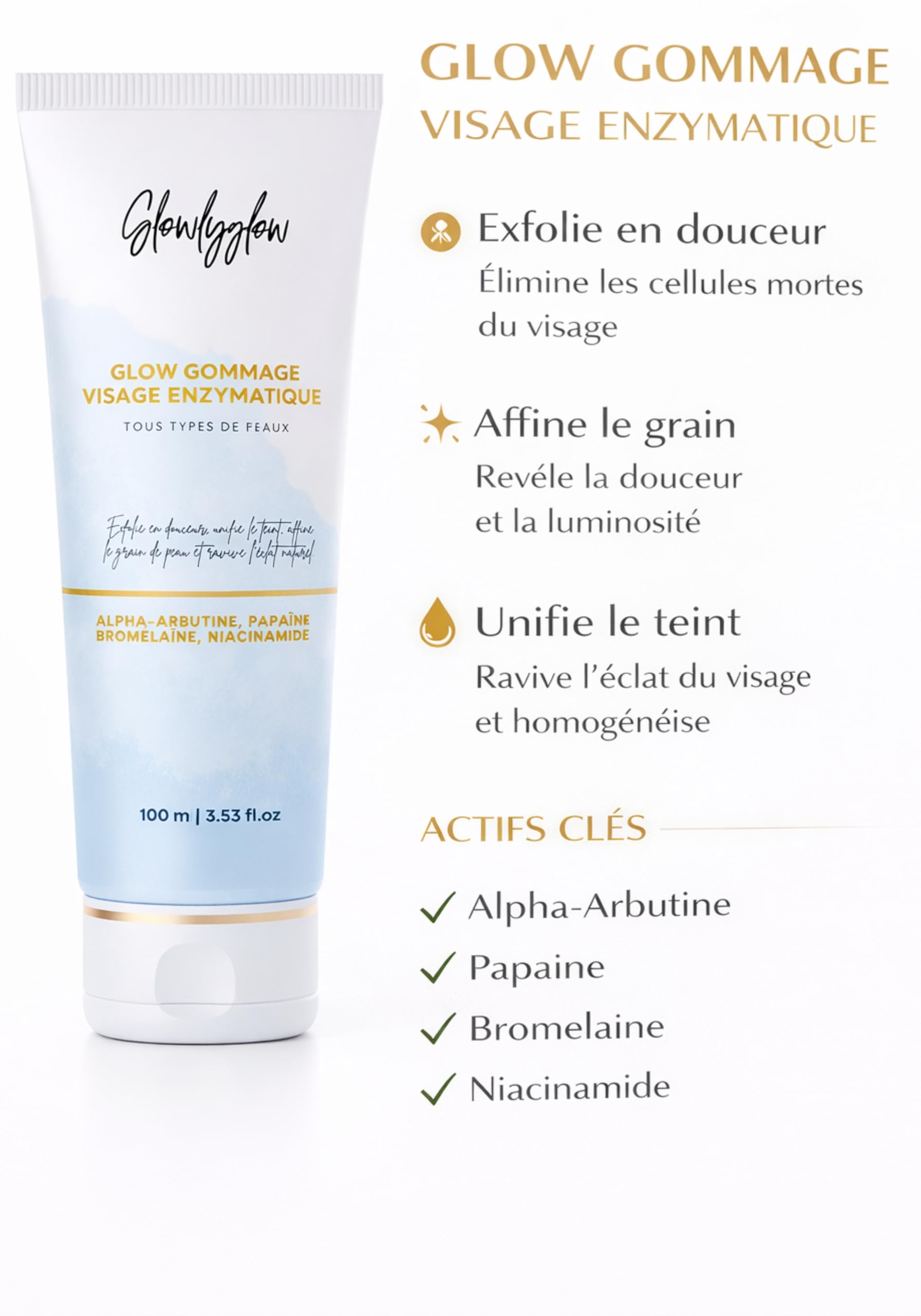 Gommage Enzymatique Visage – Niacinamide, Papaïne & Acide Mandélique | Exfolie, Resserre les Pores & Illumine le Teint | 100 ML | Peaux Sensibles & Ternes