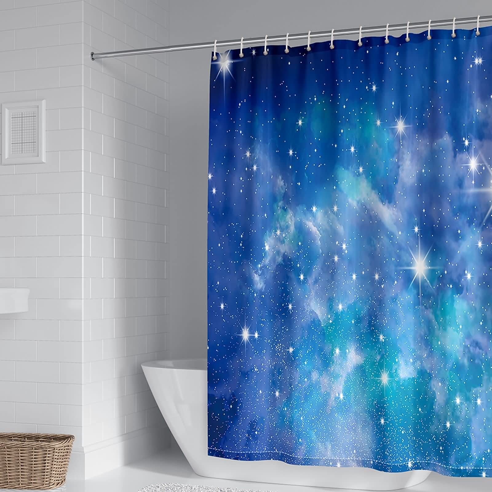 Rideau douche polyester bleu lavable KnSam 165x180 cm avec anneaux pour baignoire