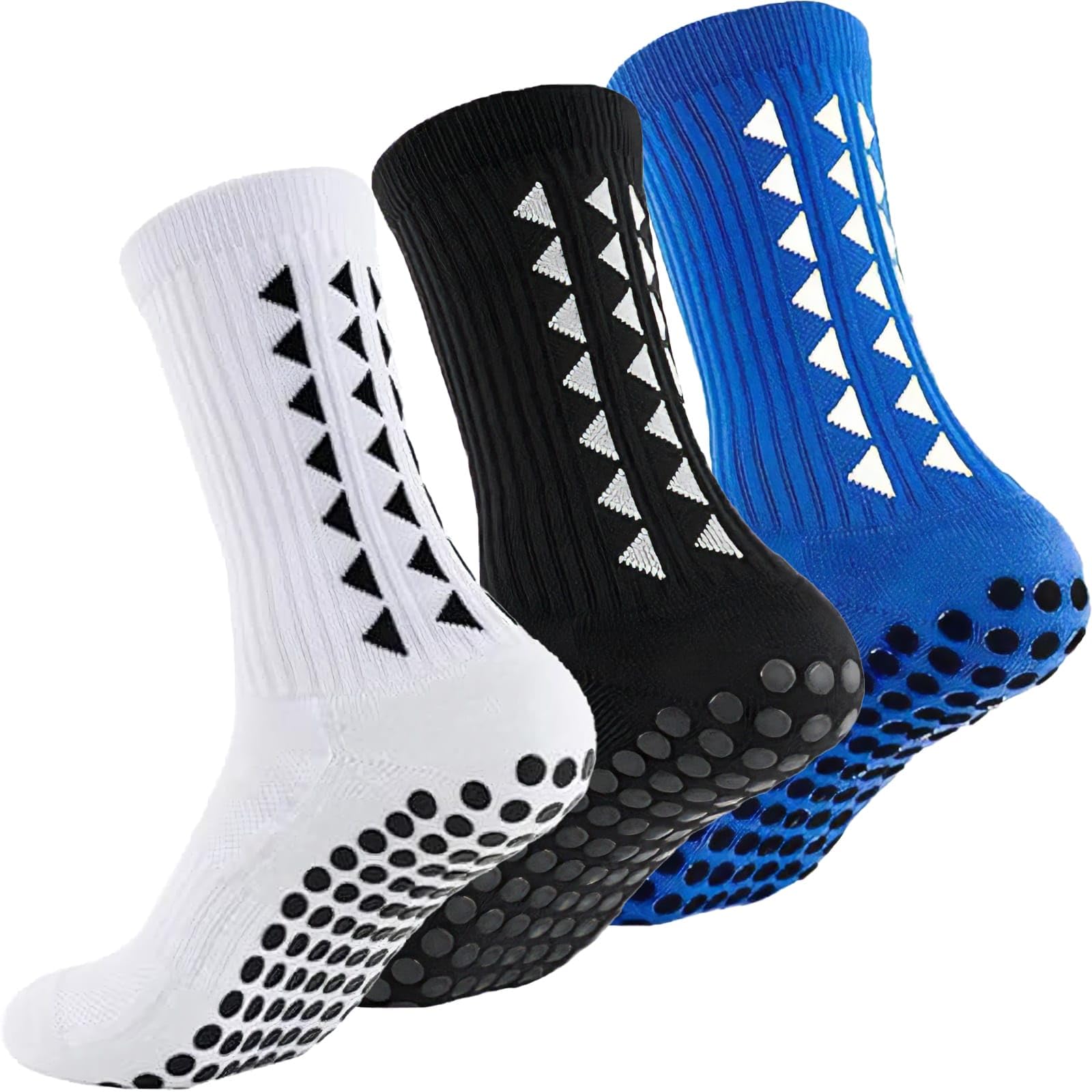 QUPOLPOL Anti-Rutsch Fußballsocken Herren, 3 Paar: Grip Socken für Fußballschuhe mit Polsterung, atmungsaktivem Mesh und sicherem Halt, EU 39-44