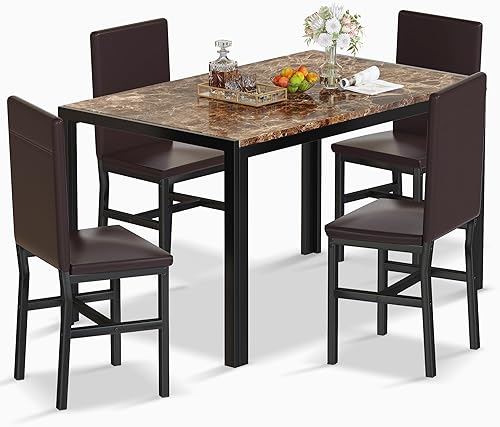 DKLGG Juego de 4 sillas de mesa de comedor para 4, juego de 4 sillas de mesa de comedor de 5 piezas, juego de mesa de comedor de mármol sintético