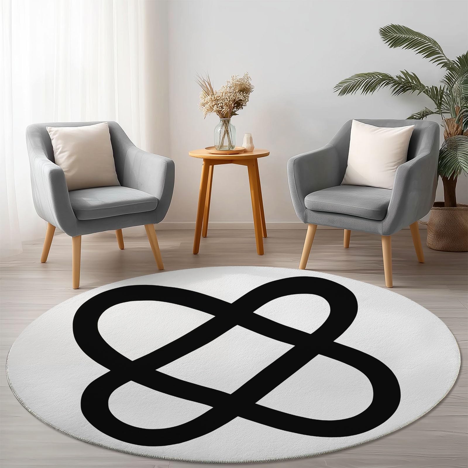 Tapis rond 120cm crème antidérapant et lavable en machine style simplicité