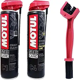 SPRAY LUBRIFICANTE DE CORRENTE MOTO - MOTUL - C1 + C4 CHAIN CLEAN - 400 ML MOTO SPEED RACING + ESCOVA DE LIMPEZA