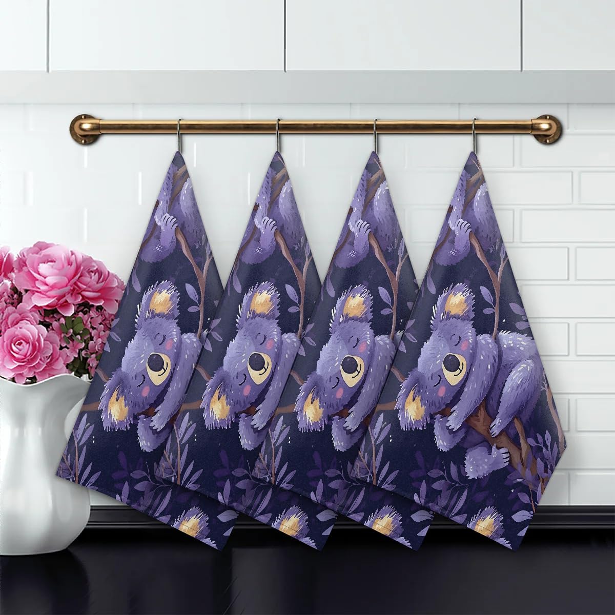 Premium Kitchen Dishcloth, Cute Koalas Hand Towels 28.3" x 17.7", 4 Pack Dish Towels, Absorbent Towels Set for Washing Dishes, Cartoon Koala