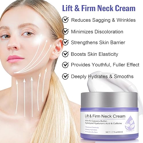 Miniatura 5 de Crema reafirmante para el cuello, crema para el cuello para apretar y levantar el cuello, crema de cuello antienvejecimiento para arrugas 1.7 onzas