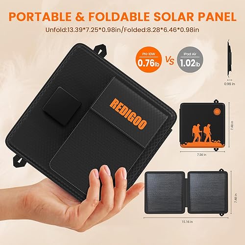 Miniatura 2 de REDIGOO Cargador de panel solar portátil de 10 W, mini paneles solares con salidas USB-C compatibles con tabletas de teléfono celular, cargador