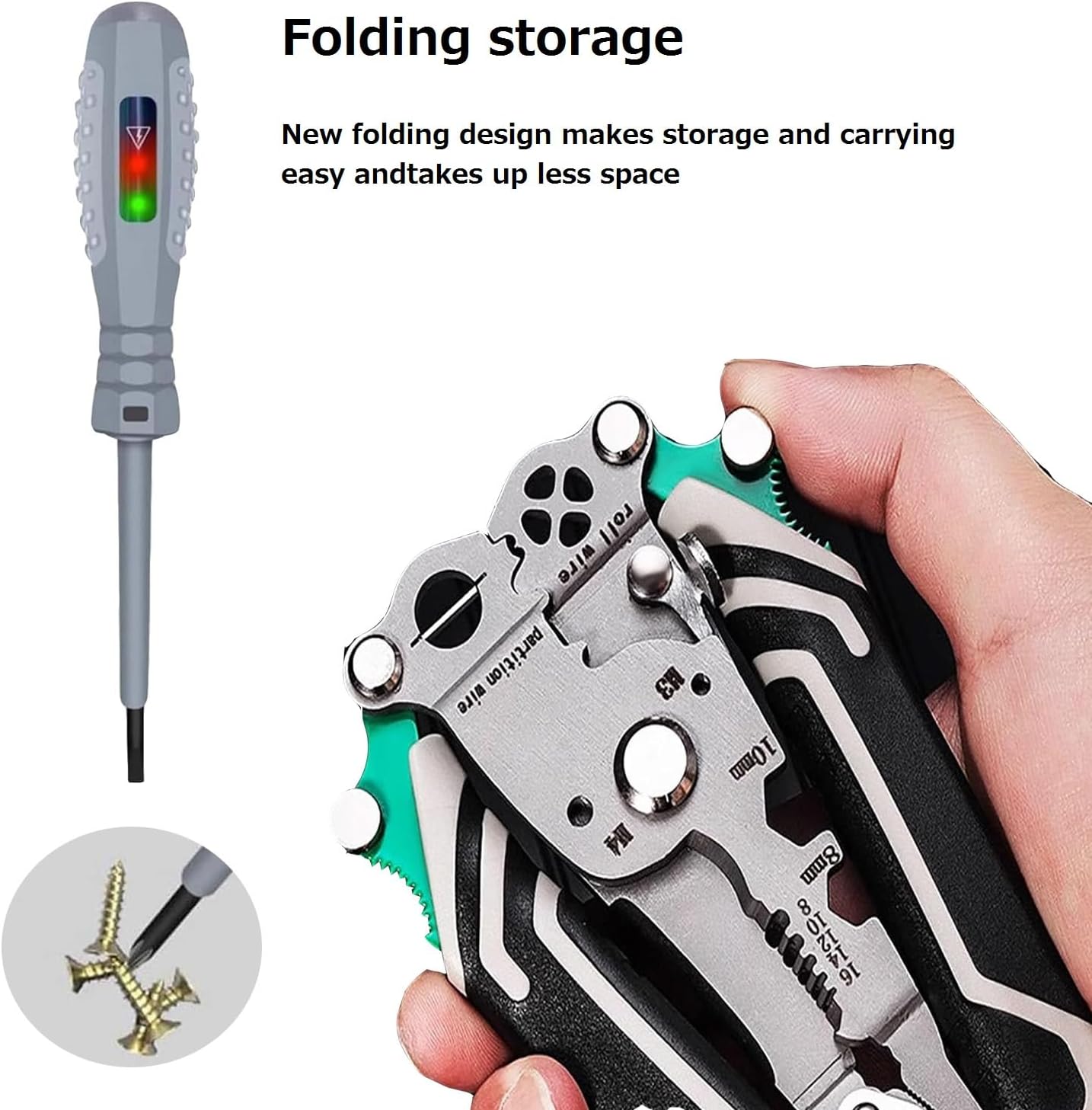 18 in 1 Folding Versatile Tool - Wire Stripper and Crimping Tool, 2Pcs 2 in 1 High Torque Magnetic Screwdriver - Electricity Detector and Voltage Tester