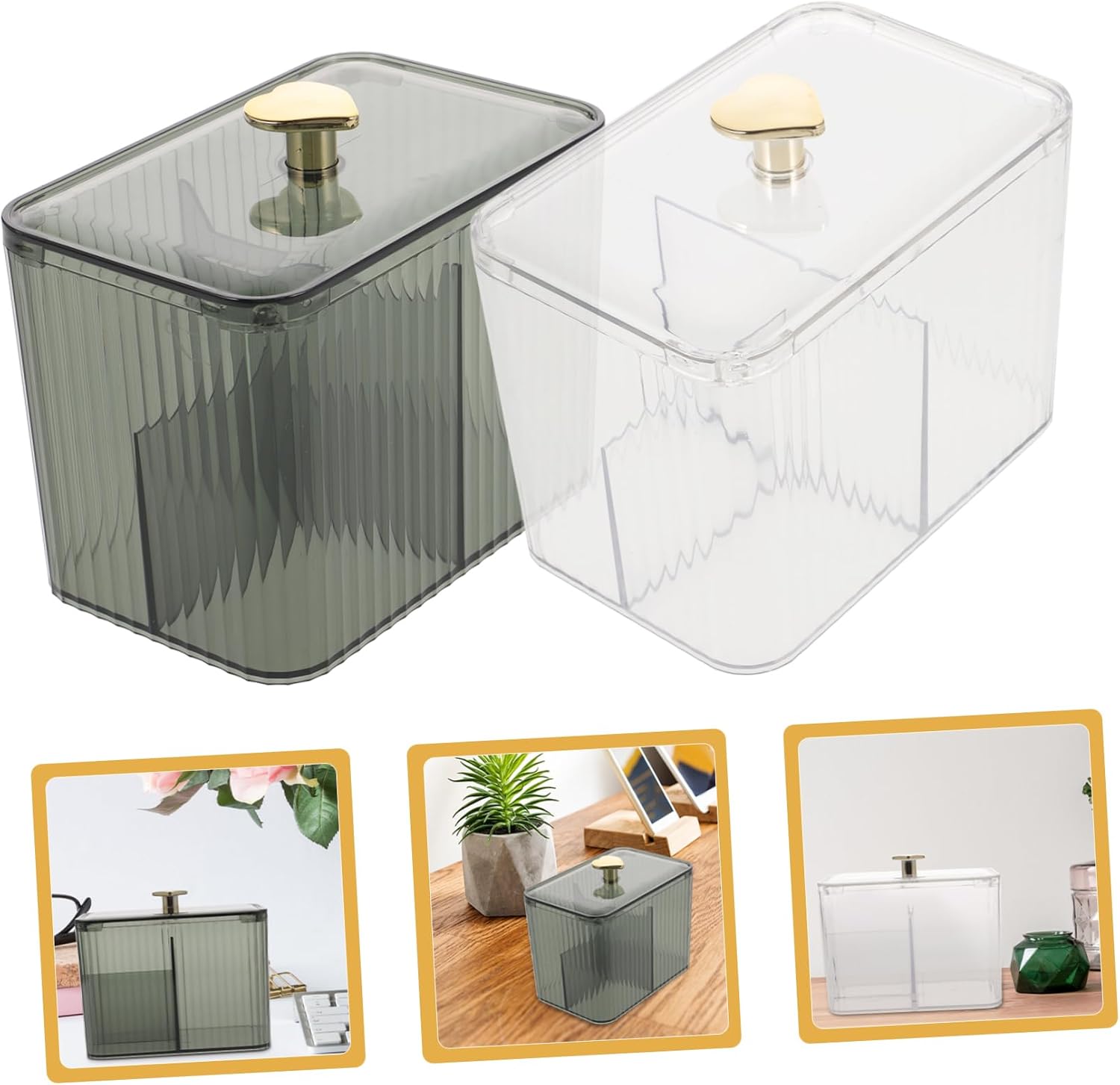 2pcs Clear Cotton Swab Storage Box Compartment Dispenser for Cotton Pads Makeup Sponges and Accessories Pet Organizer for Tidy Desktops