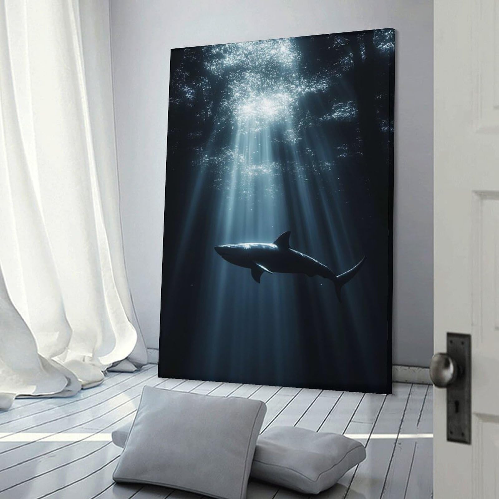 Junmoney Shark in The Deep Sea Home Decor Wall Art 20x30inch(50x75cm), for Office, Study Or Home Workspace, Home Office Artwork with Decorative Appeal