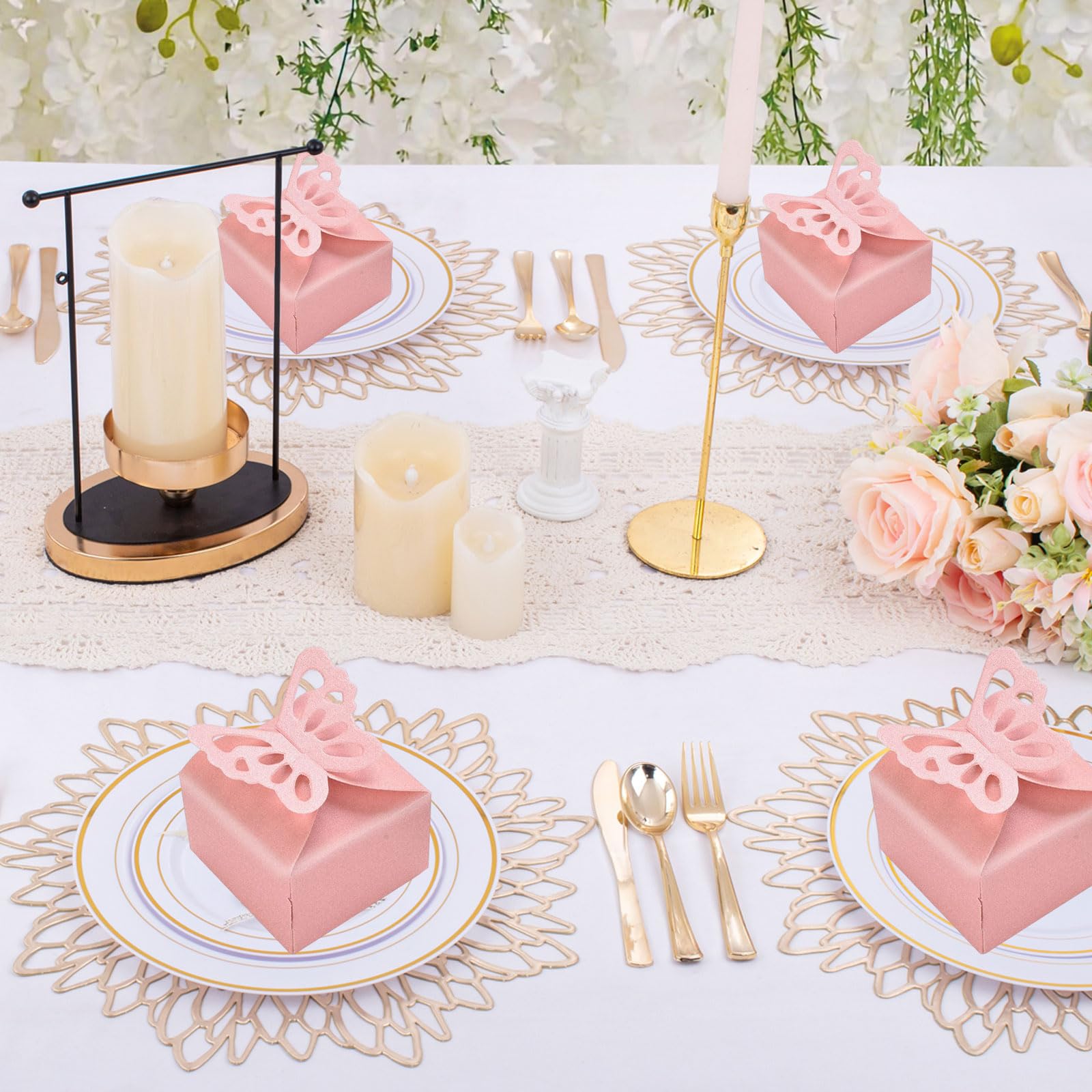 50 Stück Schmetterlings-Geschenkboxen Mit Bändern – 5x5x8 Cm | Für Hochzeit, Geburtstag, Party & Süßigkeiten