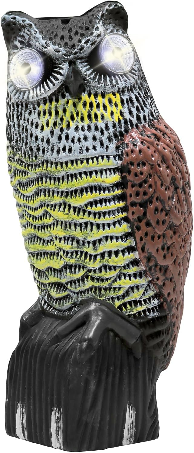 Galashield Owl Decoy | Plastic Owls to Scare Birds Away with Solar Powered LED Eyes | Owl Statue for Garden & Outdoors