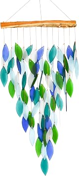 Deluxe Ocean Waterfall Glass Wind Chime, Coastal Garden, 23.5 Inch