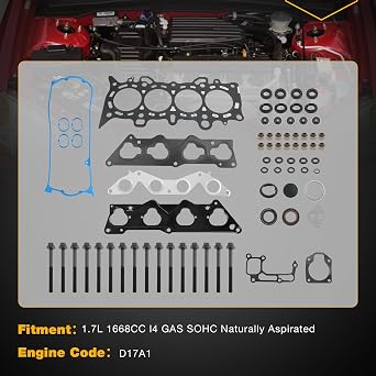 HS26236PT-2 Cylinder Head Gasket Set with Bolts for 1.7L D17A1 L4 Engine, Compatible with 2001-2005 Honda Civic LX DX, Replace# HS26236PT HBHO034