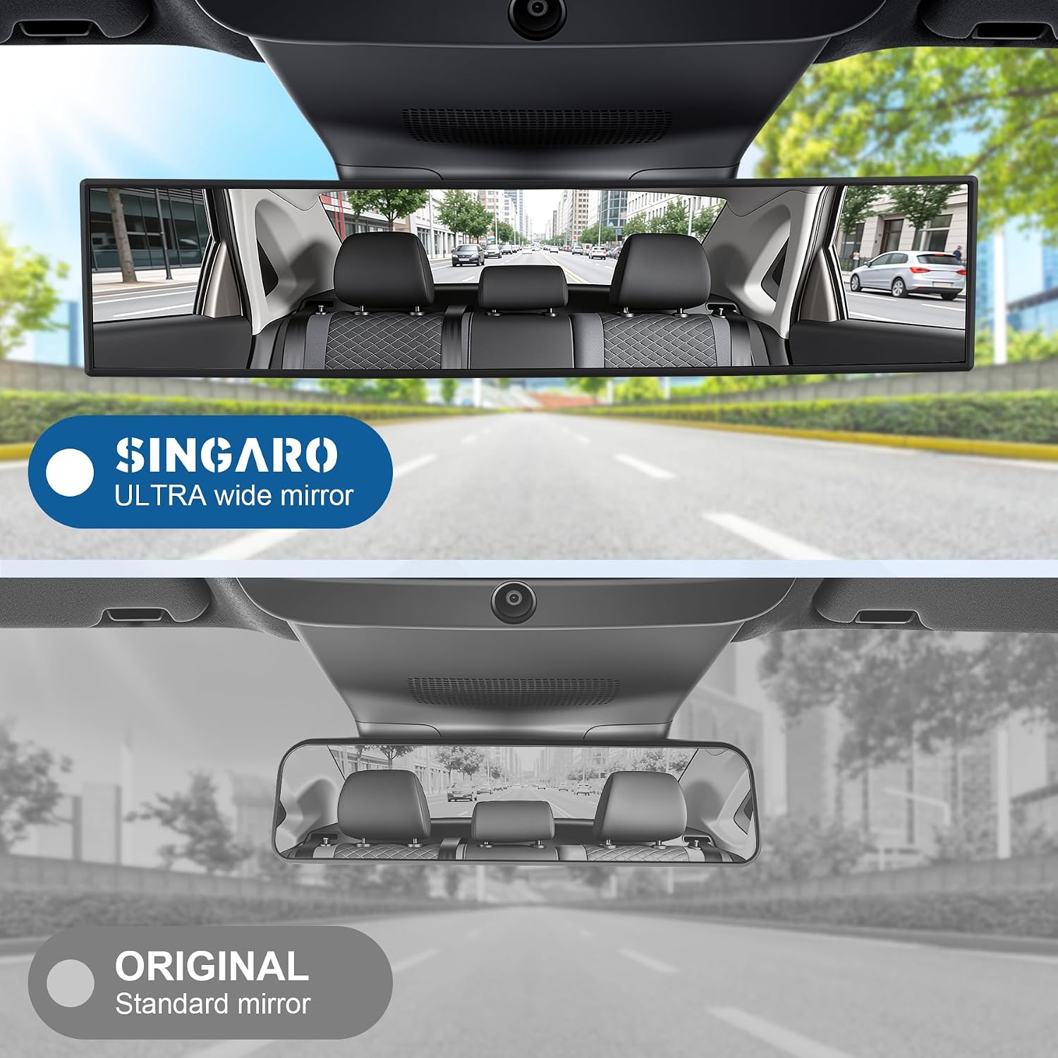 SINGARO Interior Rearview Mirrors, 14 Inch Universal Panoramic Car Rear View Mirror Accessories, Wide Angle Reduce Blind Spot Effectively for Car, Jeep, Truck, Motorcycle, Tractor, ARB, ATV, SUV, RV