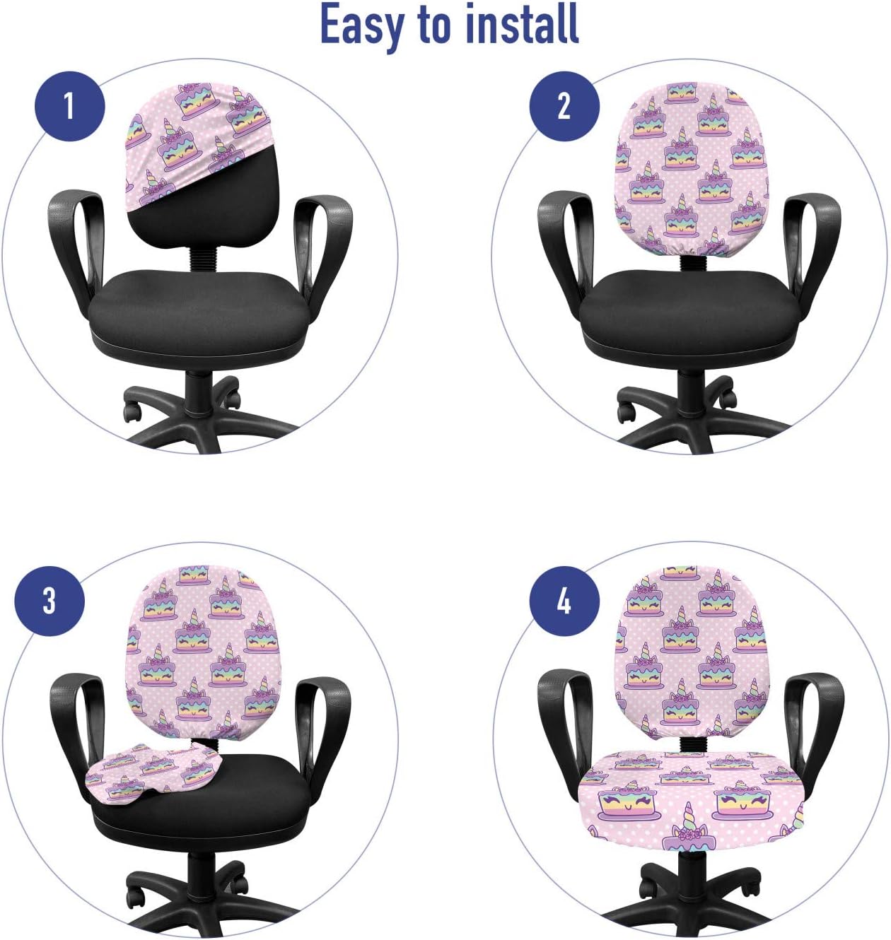 Ambesonne Pink Polka Dots Office Chair Slipcover, Continuous Funny Unicorn Cake on Polka Dots Cartoonish Design, Protective Stretch Decorative Fabric Cover, Standard Size, Pink Lilac