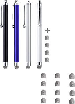 Stylus, 4 Pcs 5.0 Inch Mesh Fiber Tip Stylus Pens for Touch Screen + 12 Pcs Replacement Mesh Fabric Tips for CCIVV 5.0 Inches Stylus Pens