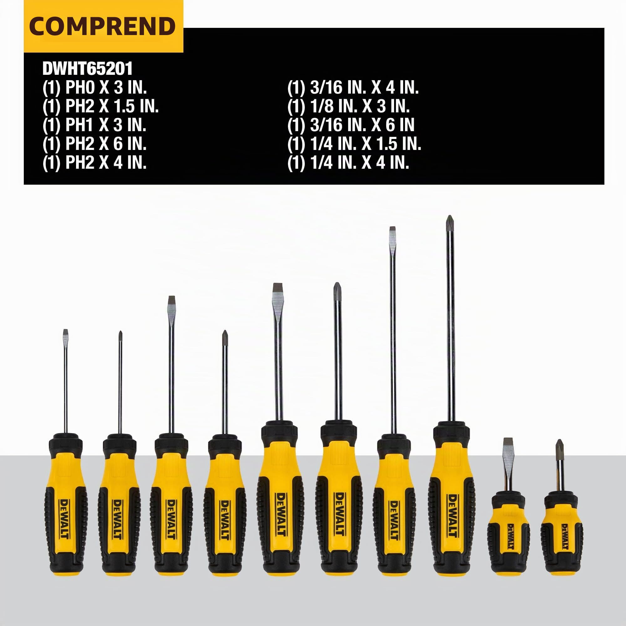DEWALT DWHT65201 Jeu de 10 tournevis à barre fixe