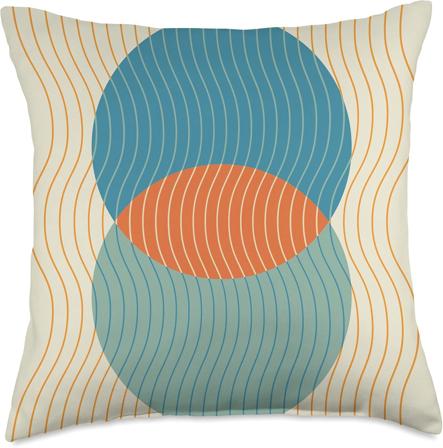 Contemporary Shapes and Wavy Lines Aqua Teal Blue Orange Throw Pillow