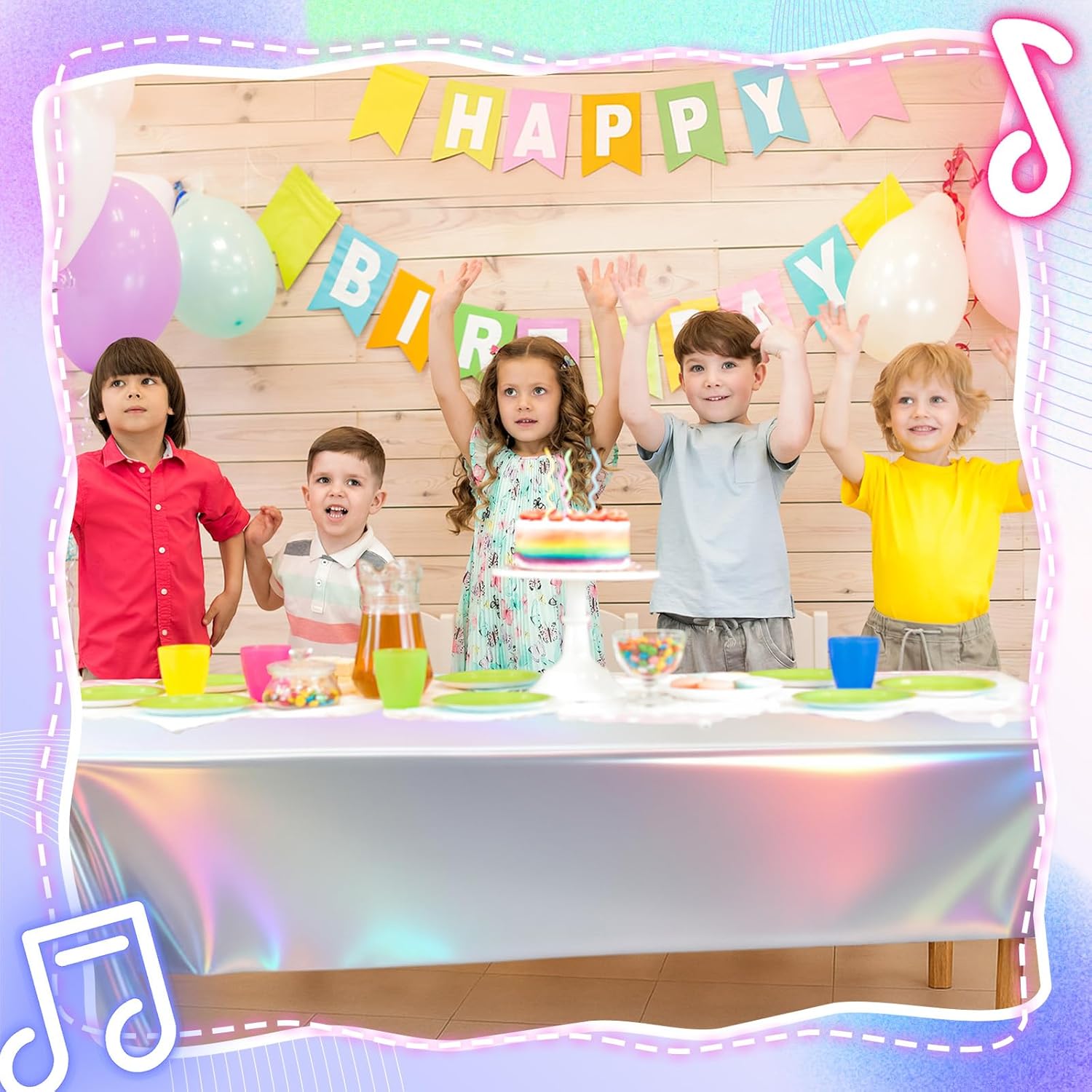 Oudain 6 Pcs Kpop Theme Party Purple & Pink & Silver Iridescent Party Tablecloth 54 x 108 Inch Plastic Rectangle Tablecloth Waterproof Table Cover for Kpop Theme Birthday Decoration
