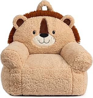 BEJOY Bequemer kindersofa, Schaumstoffgefülltes kindersessel, Einzelne kuschelige Sherpa-kindercouch für Jungen und Mädchen, Löwe