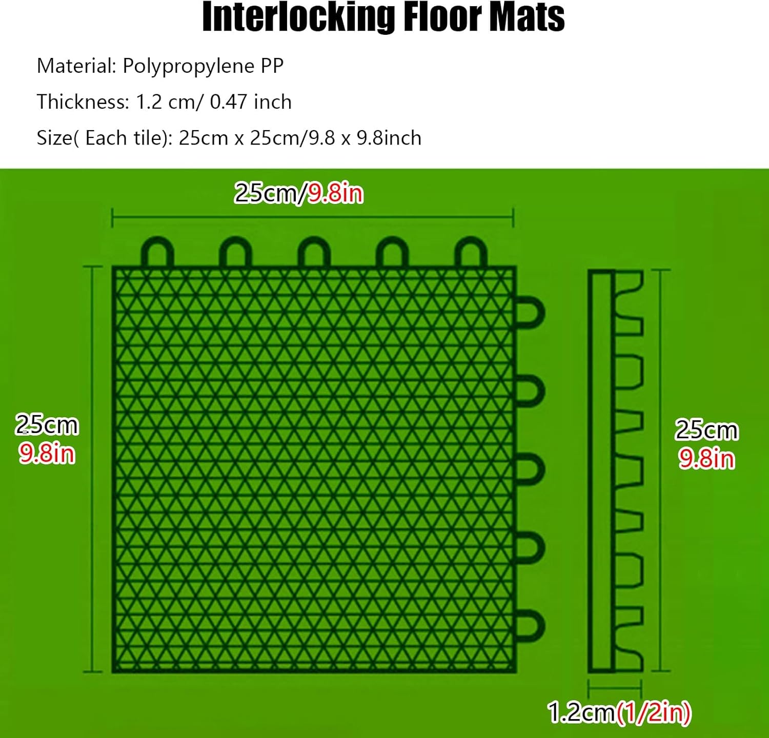 Kindergarten Floor Tiles, 25Cm Waterproof DIY Modular Interlocking Splicing Sports Floor Mats for Indoor Outdoor, Basketball Court Plastic Flooring (Red 16 Piece(1 Sq. M.))