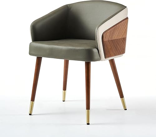 Miniatura 24 de ARTPLAN Uphoolsted - Silla de comedor moderna de mediados de siglo, piel sintética con nogal, silla con brazo acentuado, silla de estar con pies de