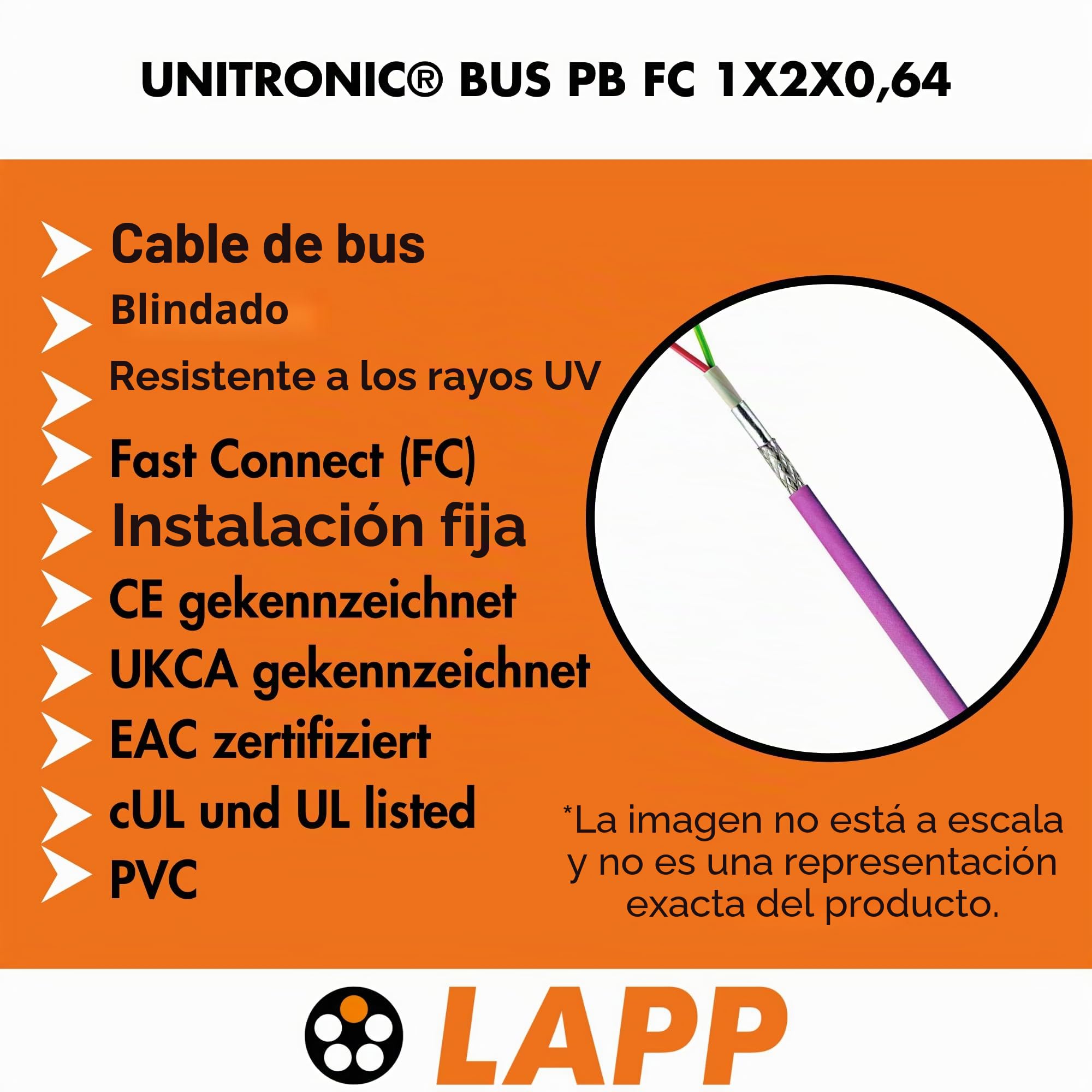 Lapp Unitronic 2170820 - Cable de Bus PROFIBUS DP FC, 1x2x0,64 mm, 10m | Cable de datos apantallado para Siemens SIMATIC NET, violeta, alta seguridad EMC y estructura Fast Connect para red