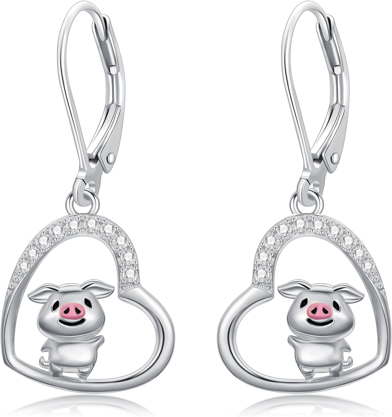 Animal Flower Earrings 925 Sterling Silver LeverBack Dangle Earrings Gifts for Women (Pig/Hummingbird/Tulip/Ladybug/Flamingo/Turtle/Parrot)