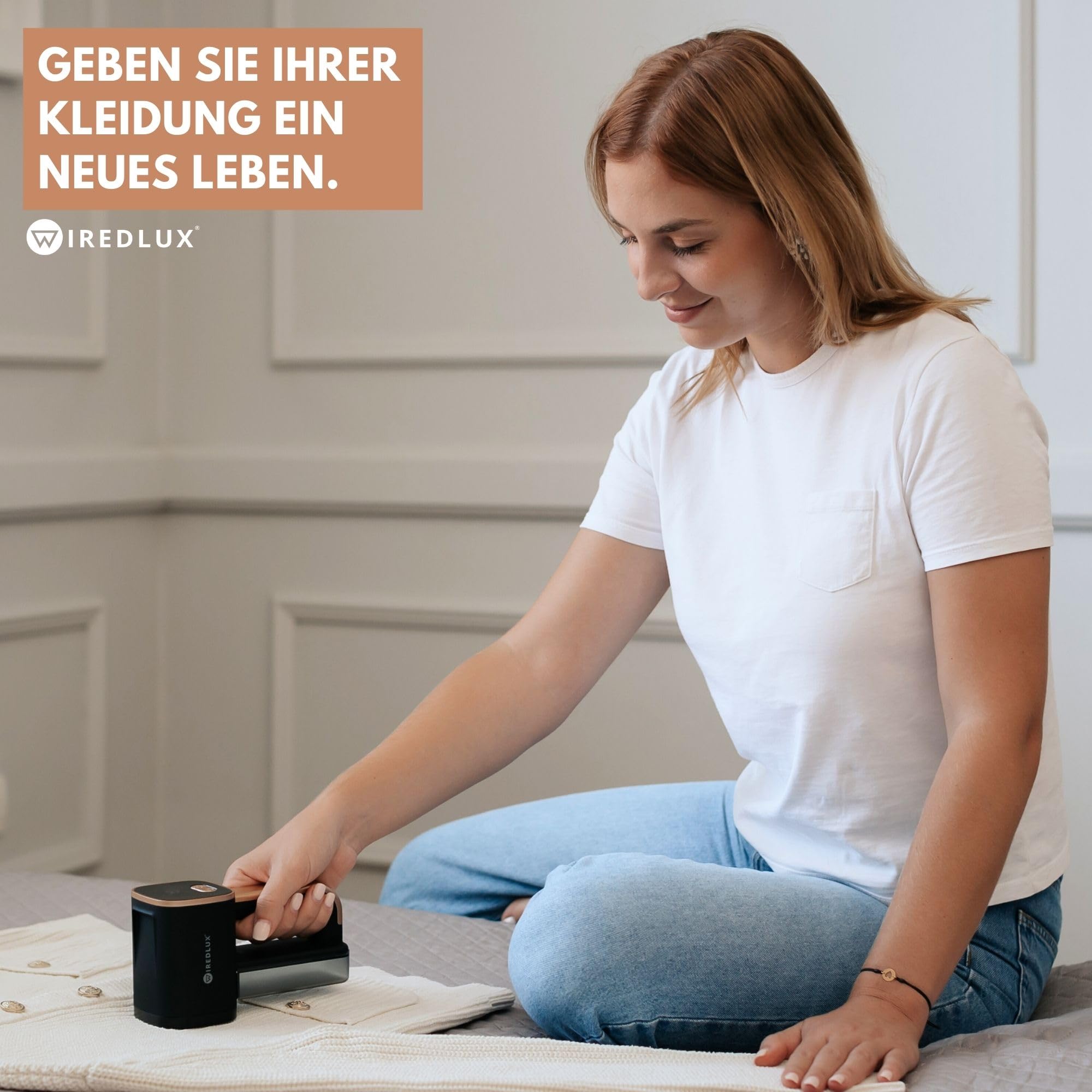 Fusselrasierer Elektrisch WiredLux - Wiederaufladbarer Fusselentferner für Kleidung & Möbel - LED-Licht, Einstellbare 3-Fach Geschwindigkeit, 6-blättrige Klinge, USB-Aufladung (Onyx/Gold)