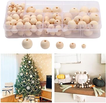 IOIUSKKU Handmade Wood Beads for Necklace Making 2 Boxes of Natural Wooden Beads DIY Round