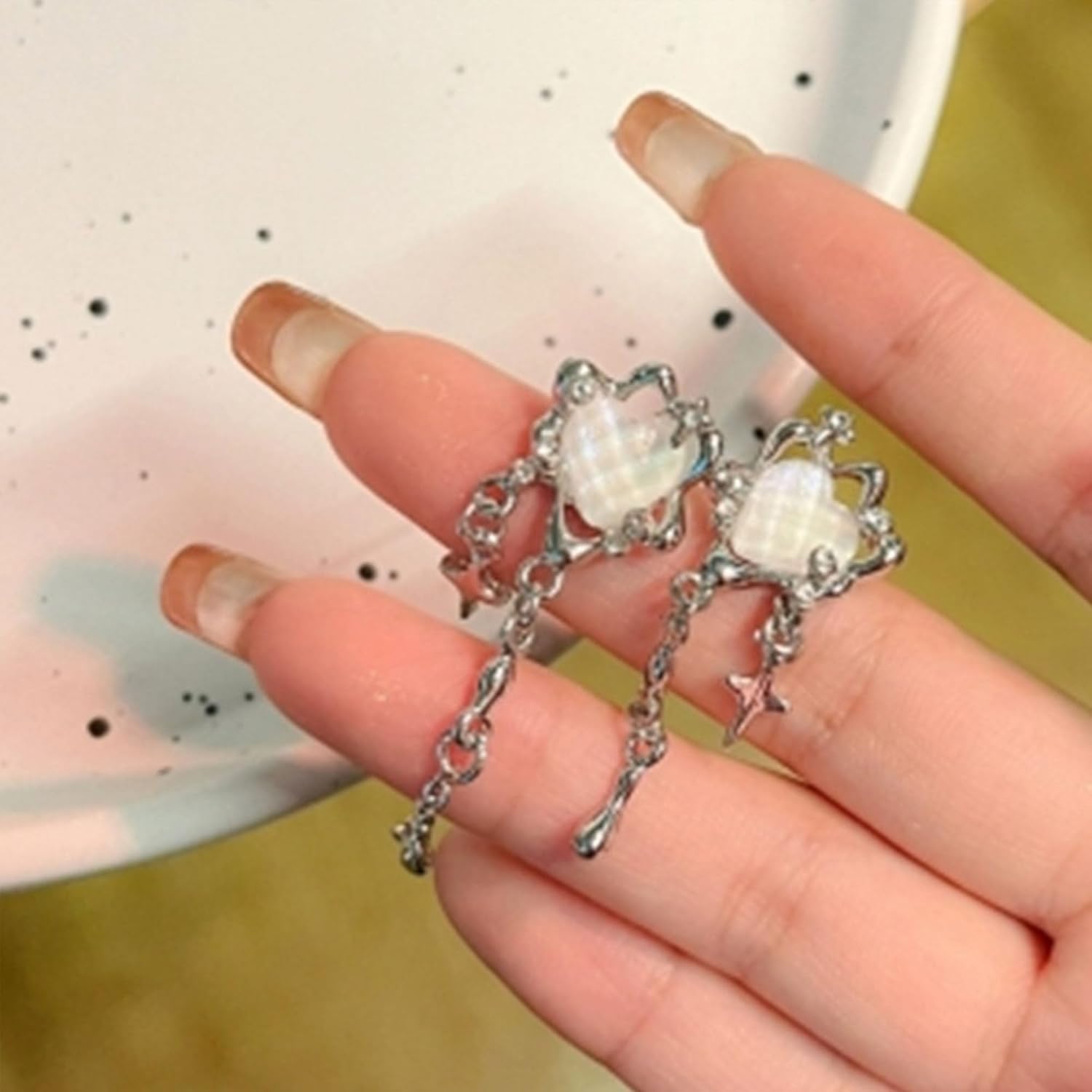 Silver Moonstone Heart Stainless Steel Earrings for Women Star Tassel Dangle Earrings Jewelry Gifts - Image 9