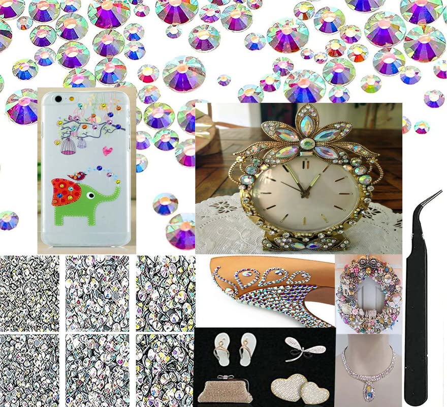 DIY Crafts 50x, Mixed Sizes Random, Crystal AB Hotfix Rhinestones Mixed Size 2-6.5mm Flatback Round Glass Gems Crystal wi (50x, Mixed Sizes Random)-image-3