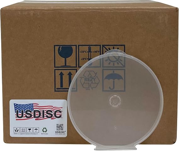 USDISC Clamshell Cases, Single 1 Disc, Clear, Pack of 100