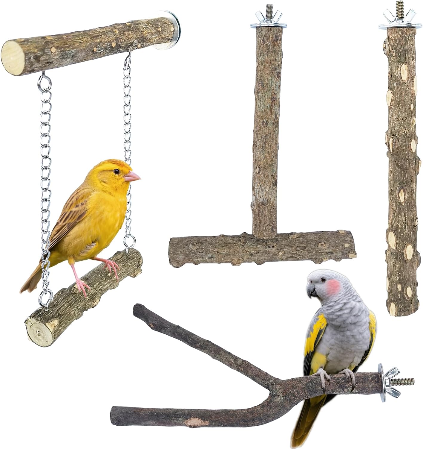 4PCS Bird Perches Parrot Stand Toys Platform Cage Accessories Paw Grinding Fork Branches Chewing Exercise Stick for Parakeets Cockatiels Conures Budgies Macaws Parrotlets Lovebirds Finches image 5