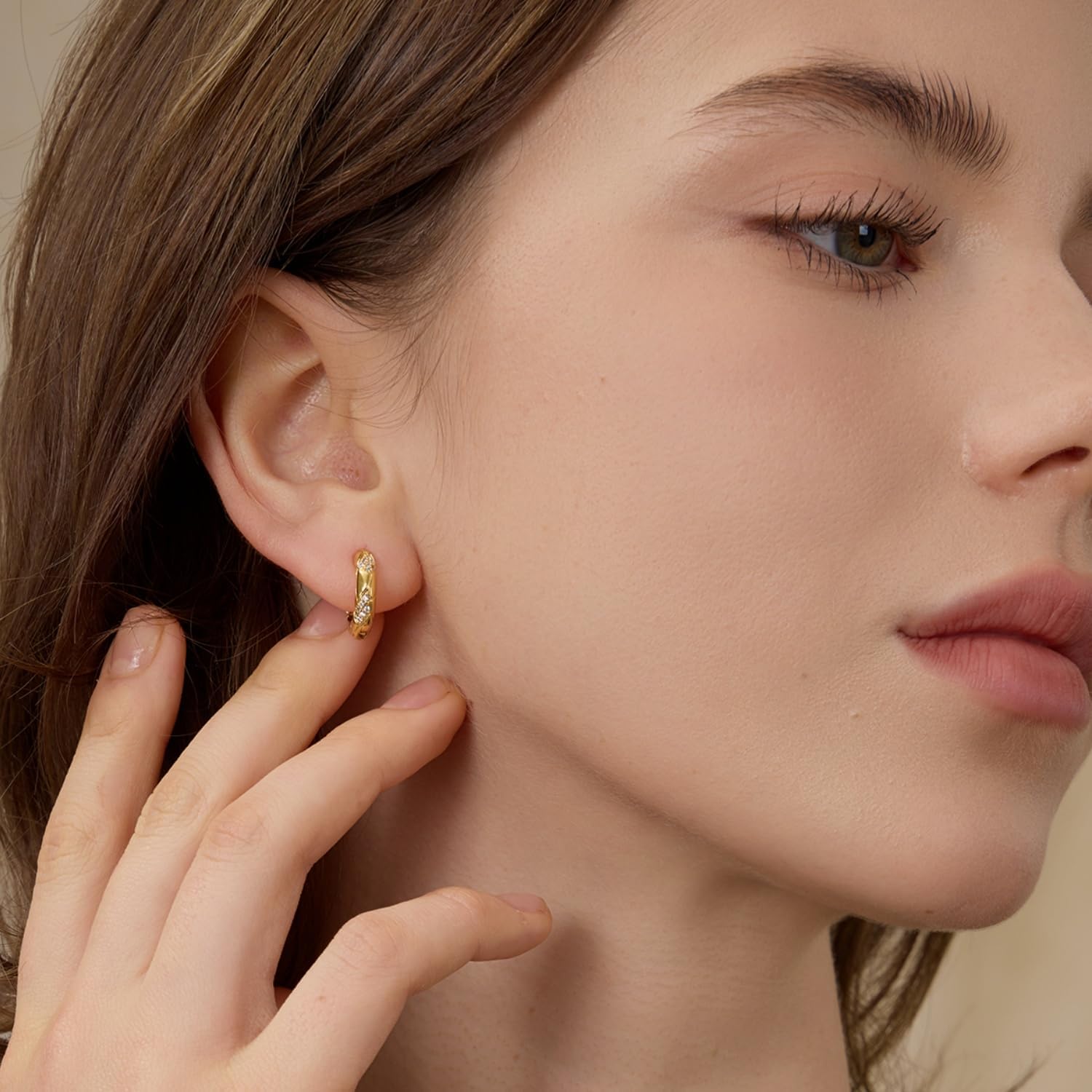 ARSIS Hoop Earrings for Women, 18K Gold Plated, Hypoallergenic, 925 Sterling Silver Posts, Lightweight, Snake-Bone Inspired Huggie Hoops with CZ, Gold/Silver/Rose Gold, Minimalist Jewelry Gift for Mom image 4