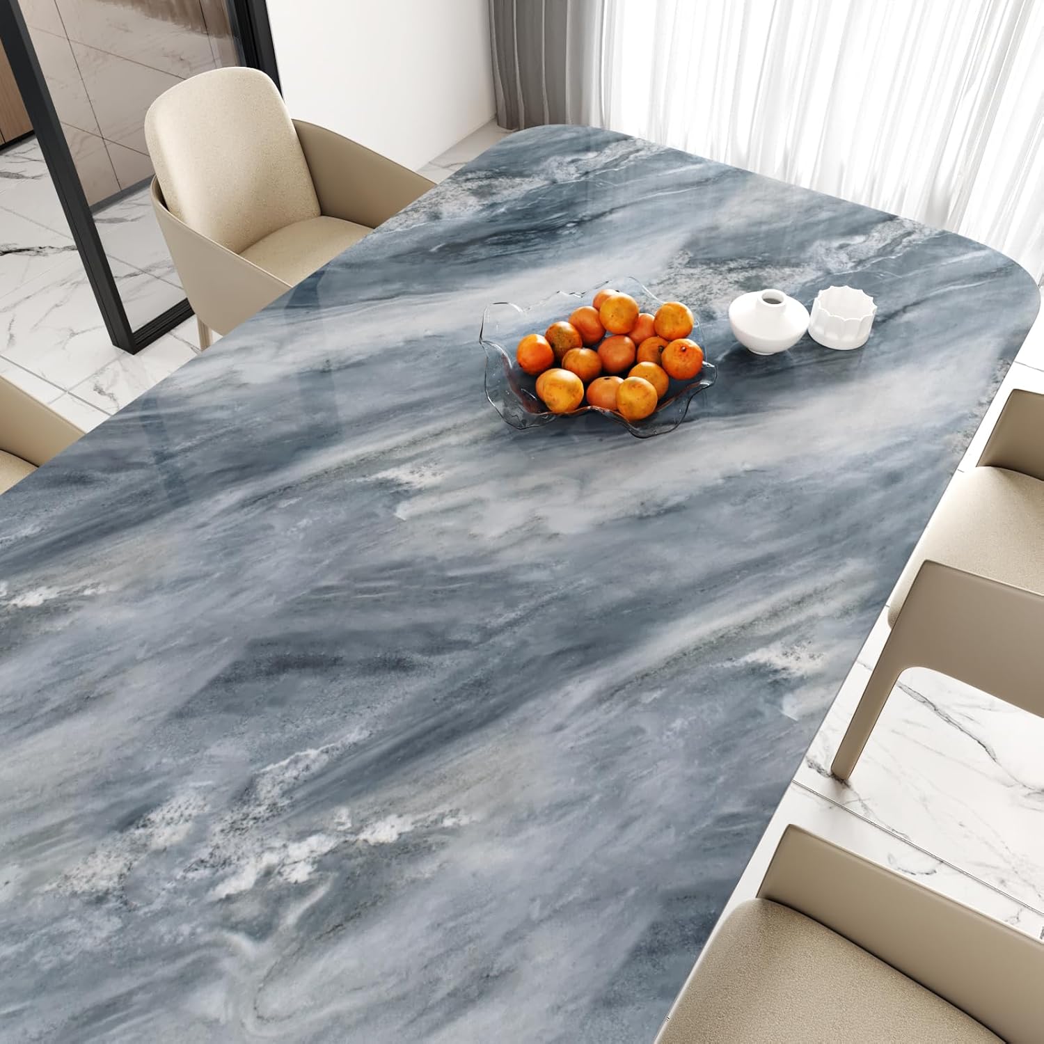 Wallercity Shiny Marble Gray/Blue Contact Paper for Countertops Waterproof Removable Marble Wallpaper Peel and Stick Countertop Self Adhesive Granite Wall Paper for Kitchen Cabinet Table Top 24x315 IN