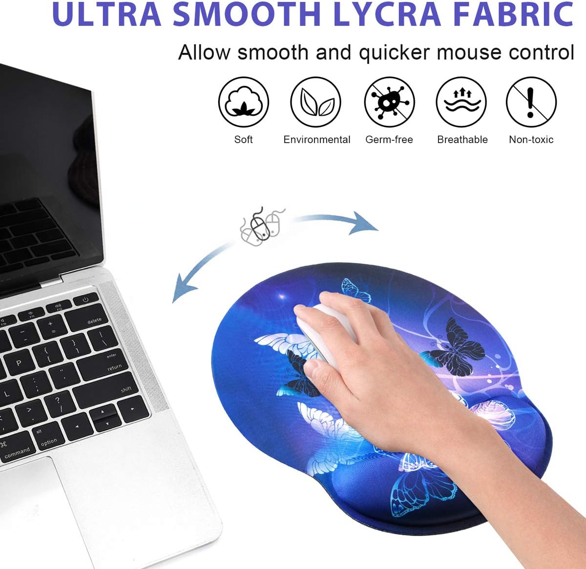 ToLuLu Ergonomic Mouse Pad Wrist Rest Support, Gel Mouse Pads with Non Slip Rubber Base Memory Foam Mousepad, Mouse Wrist Rest Pad for Laptop Computer Home Office Working Pain Relief, Art Butterflies image 5