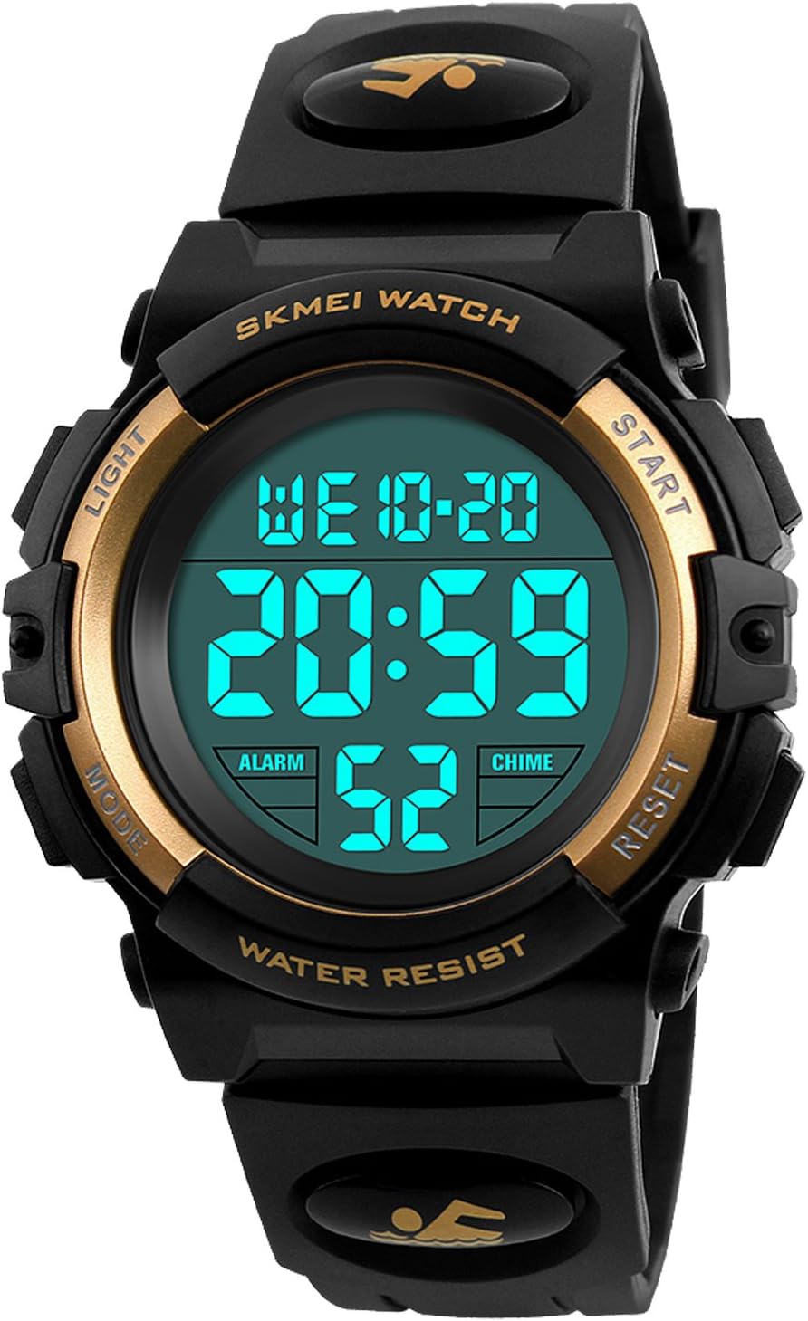Kid Watch for Boys Girls LED Sports Watch Waterproof Digital Electronic Casual Military Wrist with Camouflage Silicone Band Luminous Alarm Stopwatch Light Blue