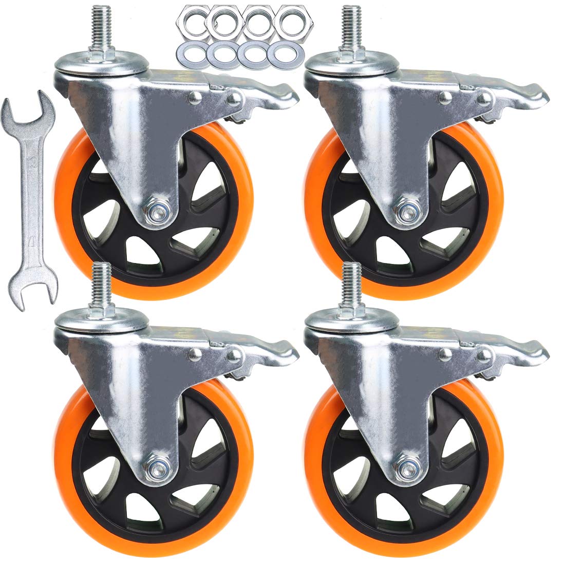 Stem Casters Aozel Heavy Duty Swivel Threaded Stem Caster Wheels with American Size 1/2''-13x1'' Thread Dual Locking Wheel with Brakes Pack of 4 (4 Inch): Industrial & Scientific